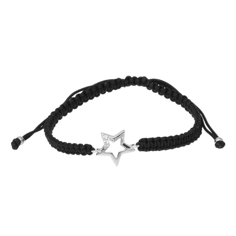 Bracelet argent à cordon noir motif étoile