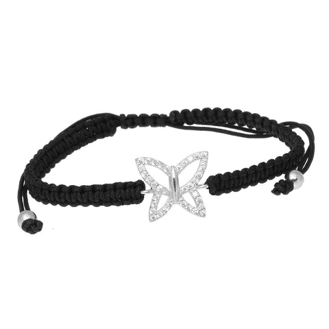 Bracelet argent à cordon noir motif papillon